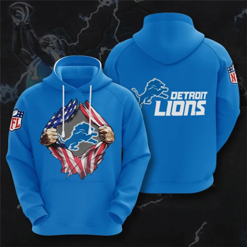 Men's Detroit Lions Blue NFL 3D Trending T-Shirt Hoodie